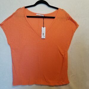 Michael Stars OS (M/L) Lizzy Tee Orange Pima Cotton Slub Knit Preppy Classic